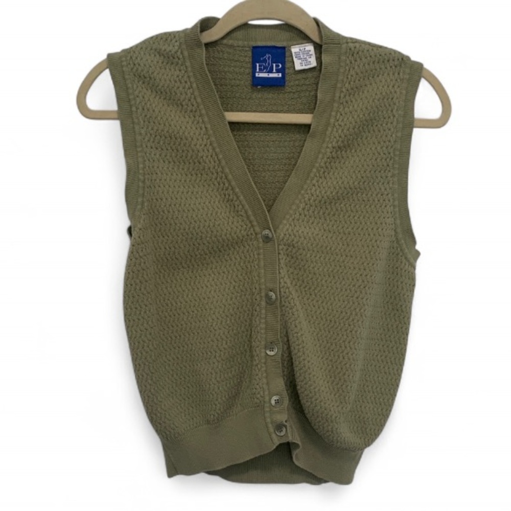 Vintage Olive Green Knit Button-Up Sweater Vest
